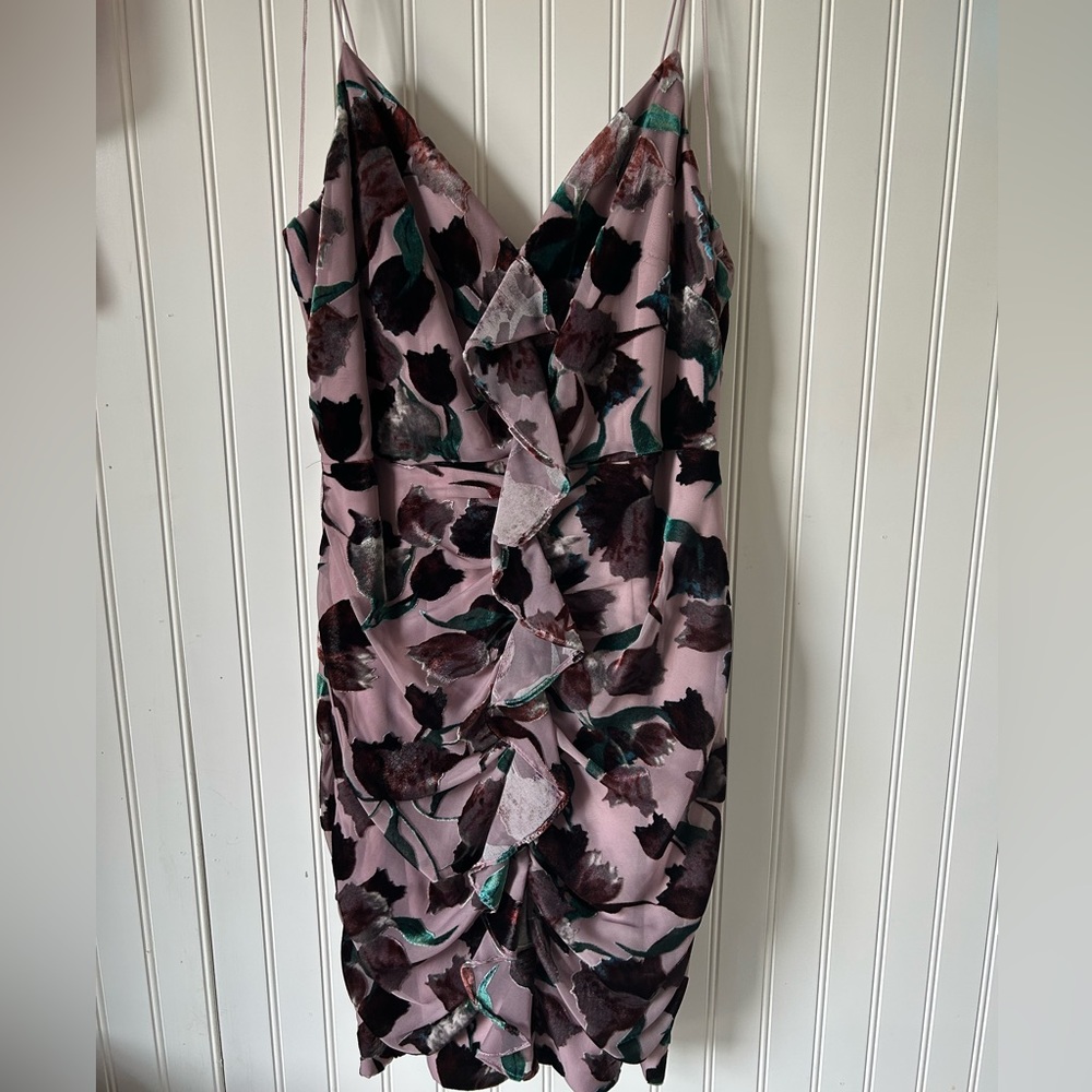 Aidan Mattox Ruched Printed Velvet Dress- Size 6